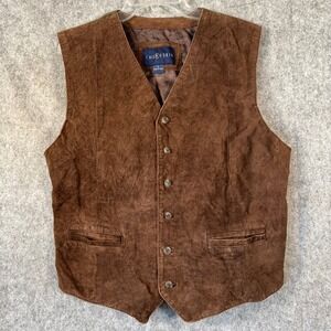 Vtg Mens Waistcoat Suede Leather Vest Size Large Brown Western Cowboy Rancher